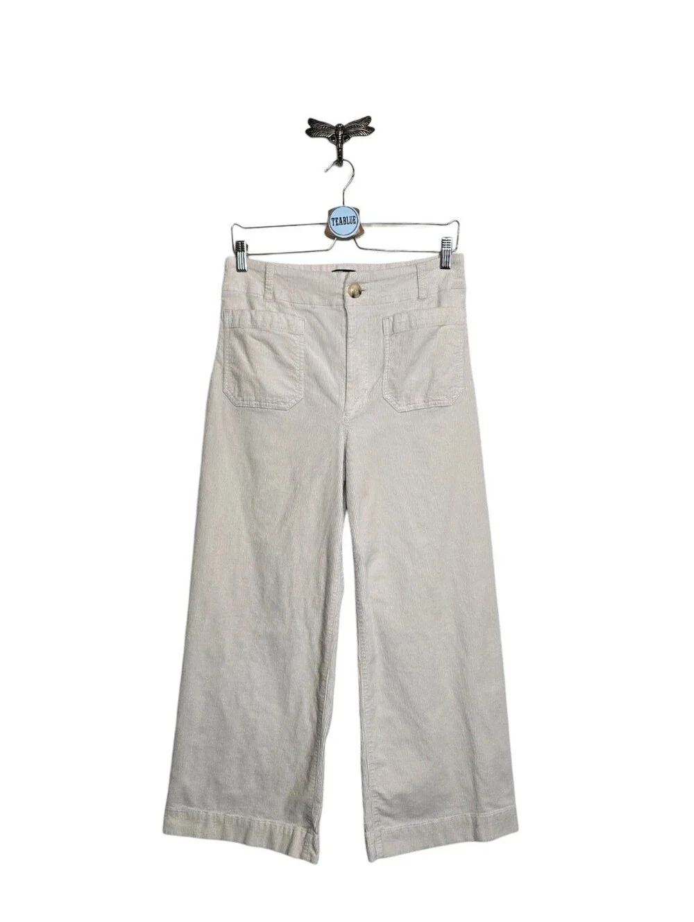 Maeve Anthropologie Colette Crop Pants Corduroy Wide Leg Trousers Cream 30 - Picture 2 of 13